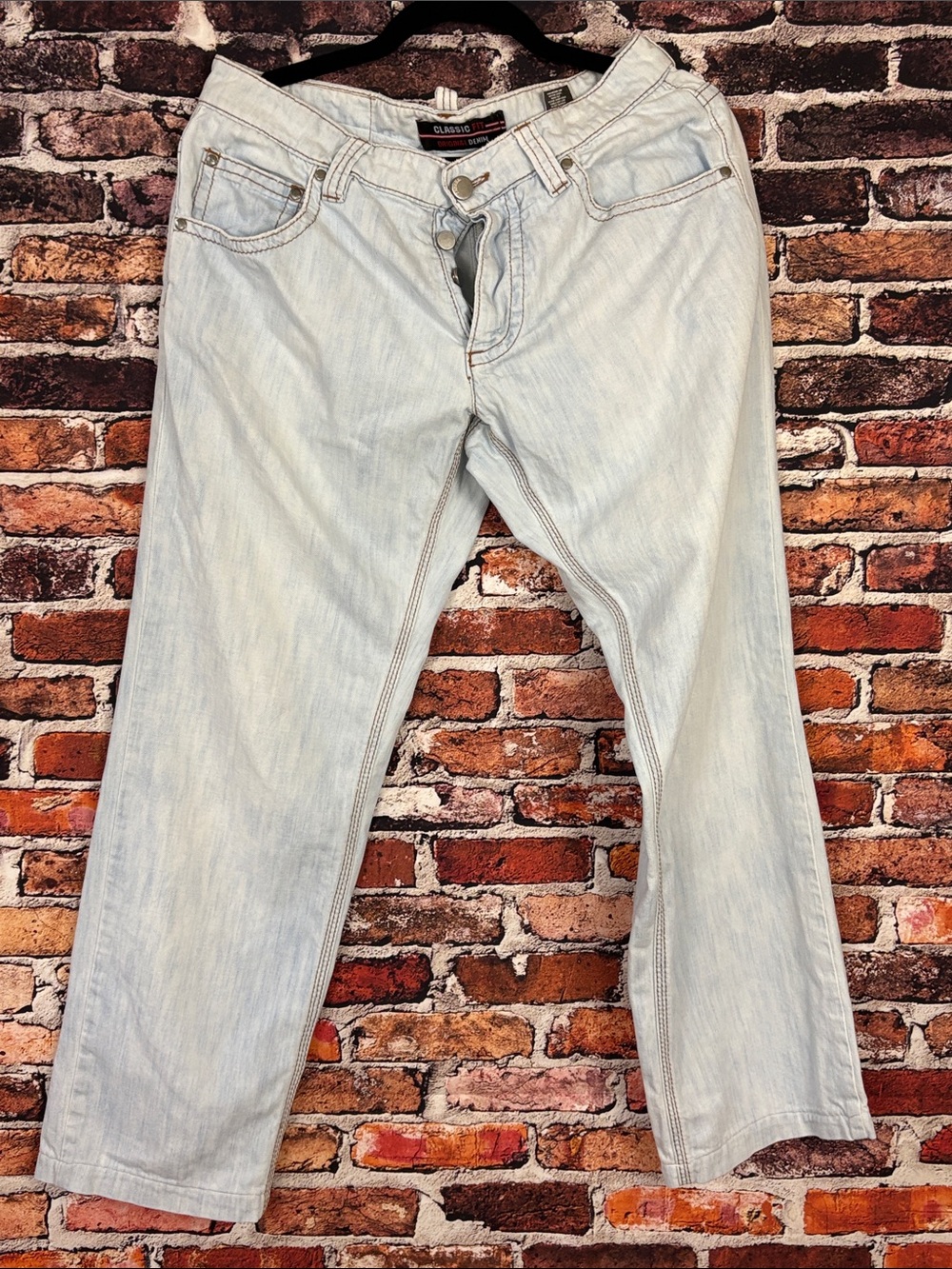 Zanella 100% Cotton Button Fly Light Blue Relaxed Men's Jeans 32x30
